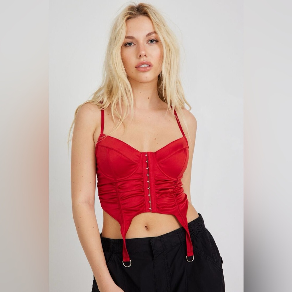 Garage Red Satin Garter Corset Top